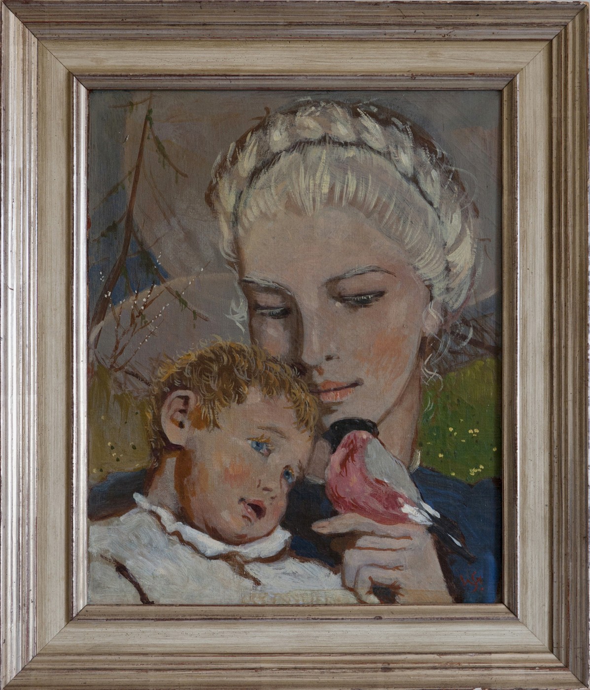 VERKAUFT! - Blonde Mutter mit Kind und Dompfaff