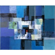 Abstrakte Komposition in Blau mit rotem Viereck (7)
